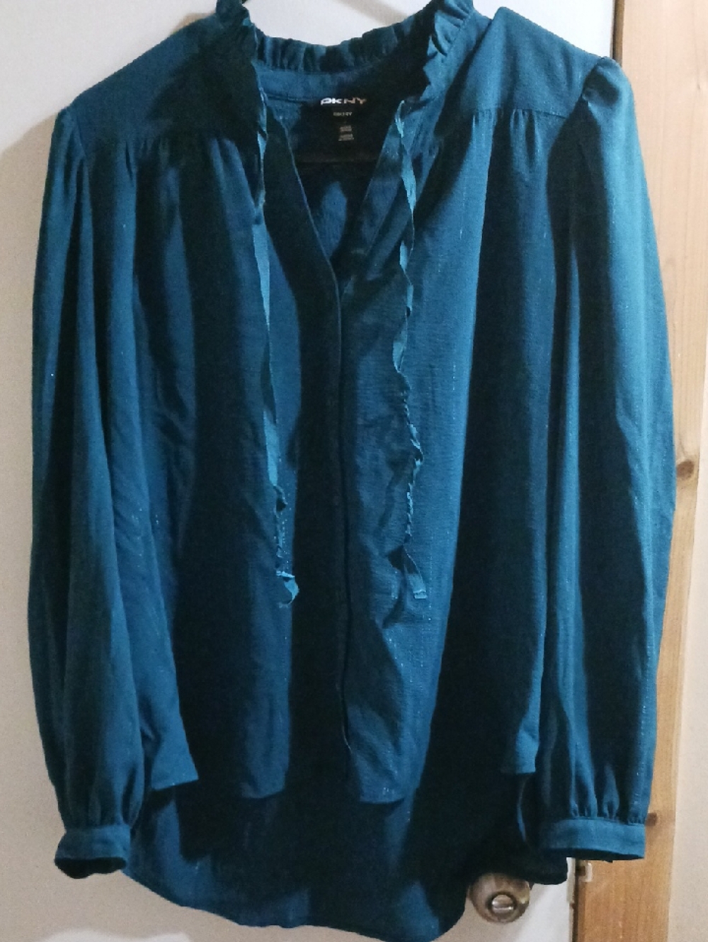 DKNY Teal Ruffle-Trim Button-Down Shirt